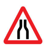 Road narrows on both sides