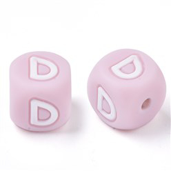 Pink Silicone Alphabet Cube Letters Beads 12*12mm