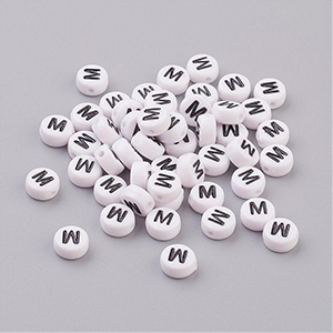 White Acrylic Alphabet Beads Gold Letter Round 7x7mm