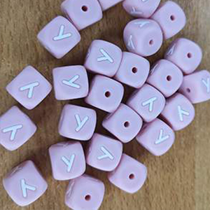 Pink Silicone Alphabet Cube Letters Beads 12*12mm