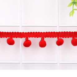 Red Craft Pompom Trim, 15mm Ball Round Cotton Handmade Pompoms