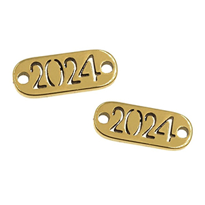 77958 304 Stainless Steel Lucky Charms 2024 '2024'For Jewellery  20X8mm/2Pcs/ Gold Plated, ,Material Ανοξείδωτο Ατσάλι  304,Christmas,Links/Connectors (2 0) () - Suzukyoto