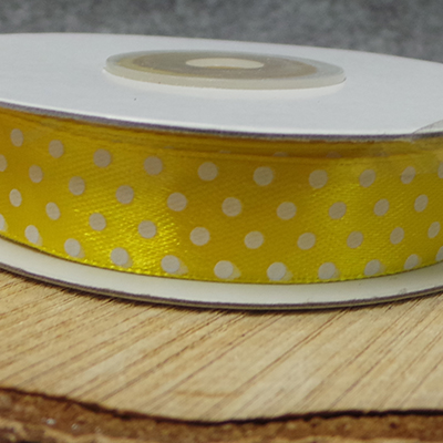 Golden Yellow and White Polka Dot Satin Ribbon - 1.5 - Satin