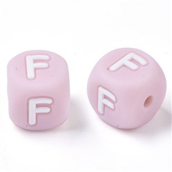 Light Pink Metal Round Letters Beads (8x3.5mm), Round Letter
