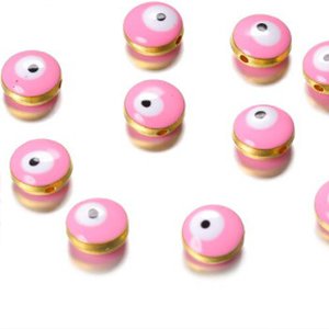 10mm Flat Round Turquoise Glass Evil Eye Beads